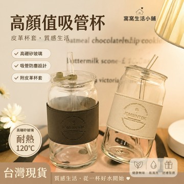 台灣現貨 隔日達 ins風帶蓋吸管杯 辦公室玻璃杯子 高顏值咖啡杯 飲料杯子 玻璃隨行杯 玻璃吸管杯 透明杯子 透明水壺