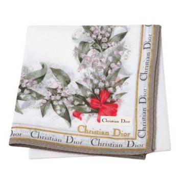 Christian DIOR  雅緻鈴蘭品牌字母LOGO圖騰帕領巾(白系/48CM)