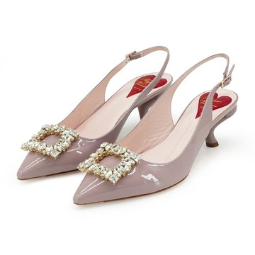 Roger Vivier 展示品 Virgule 漆皮水鑽鑲飾方框造型高跟鞋#38(粉紫)