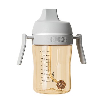 【HEORSHE】牙齒護理吸管學習水杯(300ml)-鯨魚灰