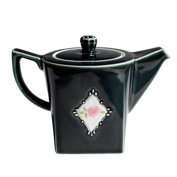 佐和陶瓷 藏青釉玫瑰茶壺 日本製 450ml - 日式陶瓷茶具 典雅圖案  1個  藏青釉色  附蓋茶壺