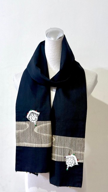 純手作/日本古典彩色雲紋寶石蕾絲扇子星光水鑽黑色圍巾披肩