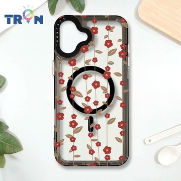 TRON IPHONE 16 PLUS 條紋透明小花B款 MAGSAFE 磁吸 防摔 太空殼 透黑 手機殼