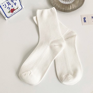純色女襪 白色中筒襪子 女堆堆襪 基礎 ins潮 春夏薄 JK日系 百搭 黑色 韓版學院風襪子