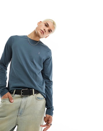 AllSaints Brace long sleeve crew neck t-shirt in blue