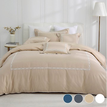 鴻宇 100%精梳棉 美國棉300織 60支 素色刺繡 雙人四件式兩用被床包組