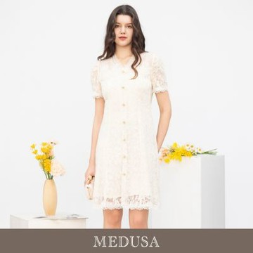 現貨【MEDUSA 曼度莎】高雅金絲蕾絲網紗小禮服（M-XL）｜小禮服 蕾絲禮服 媽媽禮服