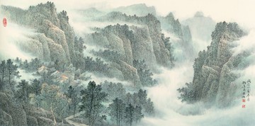 名畫藝術客廳書房裝飾畫心 董希源 白云深處有人家120x60cm絹本