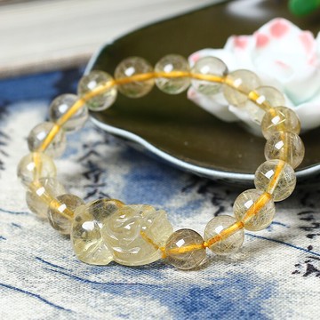 天然金發晶貔貅手鏈男女款金發晶飾品秘術吉閣貔貅敘祥白手鏈