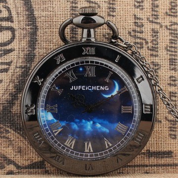 復古個性星空月亮無蓋復古懷表男直板創意情侶學生大號天空