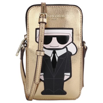 KARL LAGERFELD 西裝老佛爺斜背拉鍊手機包(閃亮金)