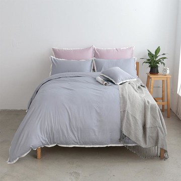 美國棉 薄被套床包組 灰色(加大)