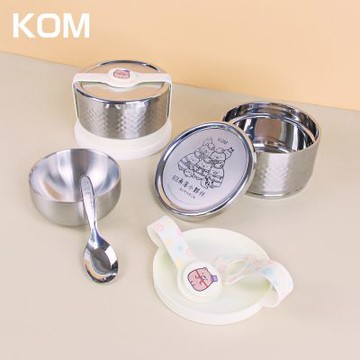 KOM x 角落小夥伴｜ECO易扣隔熱不鏽鋼便當盒14cm(飯碗/湯碗/菜盤/湯匙/隔熱套)