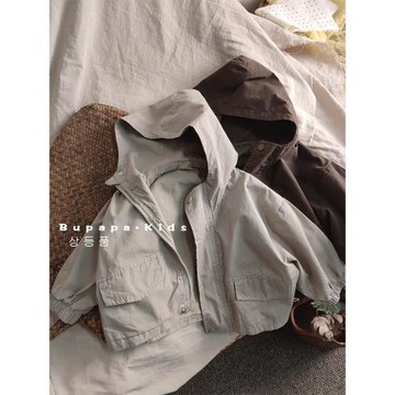 森系全棉風衣兒童透氣沖鋒衣男女寶寶春秋季連帽工裝外套洋氣外穿