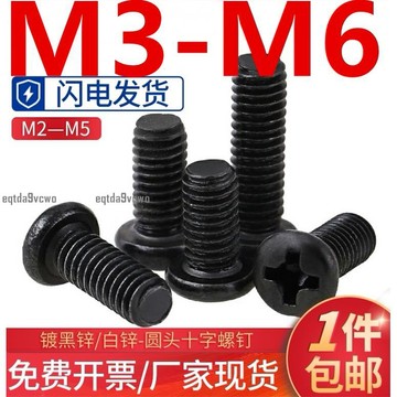熱賣💯（M3-M6）黑色鍍鋅圓頭螺絲鍍白鋅盤頭十字螺釘微型電子PM小螺絲釘M3M4M5M6