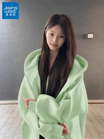 真維斯淺綠色外套女款2025新款爆款時尚洋氣設計感上衣連帽衛衣X鑫弘-素時衣櫥