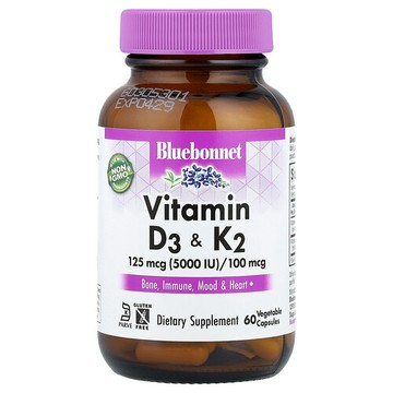 Bluebonnet Nutrition, 維生素 D3 和 K2，60 粒素食膠囊