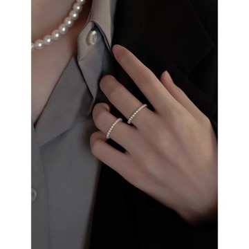 阿吉豆巷南925純銀施家珍珠戒指疊戴素圈指環小眾高級女輕奢串珠