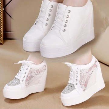 隱形內增高11CM女鞋秋冬運動坡跟單鞋超高跟低幫厚底休閑鞋旅游鞋