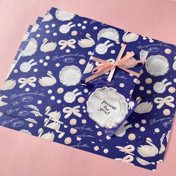 【藍色】天鵝與緞帶的蛋白霜餅乾 包裝紙