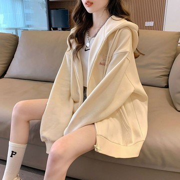 慵懶風連帽外衣 秋冬開衫外套女 新款上衣 加絨加厚 開衫外套女 春秋外套女 加絨開衫  衛衣外套 長袖上衣 印花長袖