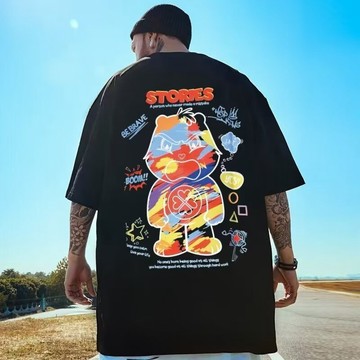 M-8XL 短袖T恤男 夏季韓系美式印花大碼短袖T恤男 寬松潮流加肥加大半袖上衣 印花短袖男 五分袖 情侶短袖男女短袖男