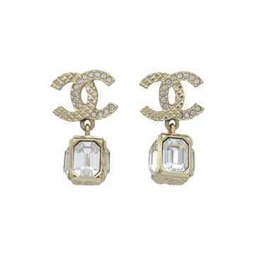 CHANEL 香奈兒 金色 鍍金 水鑽 雙C 耳環 【二手名牌BRAND OFF】