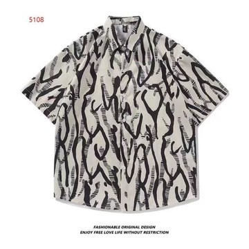 夏威夷冰絲襯衫男士潮牌短袖花襯衫夏季沙灘痞帥情侶半袖襯衣男裝