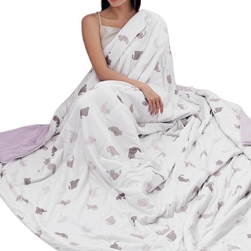 BUHO 布歐 激凍冰紗床包枕套 + 竹纖維冰紗涼被四件組 - 貓宅動滋動  雙人床包 5尺 + 單人涼被 150 x 200cm