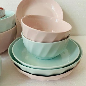 順祥陶瓷繽紛維雅色土餐具米飯碗面湯碗護邊菜盤雙耳碟子家用促銷