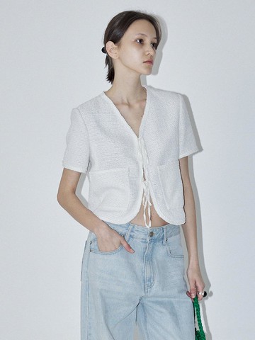 V-NECK SUMMER TWEED JACKET [WHITE]