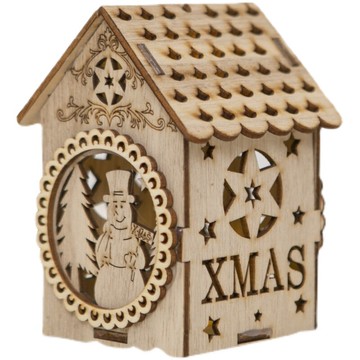 北歐系列創意木質圣誕小木屋吊飾圣誕房子圣誕節裝飾品發光房子