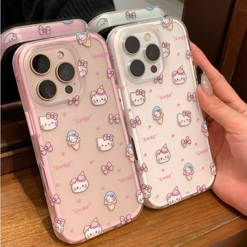 日韓系少女 磨砂質感 二合一 雪糕 可愛 KT貓 iPhone 18 17 16 15  Pro max 防摔手機殼凱蒂