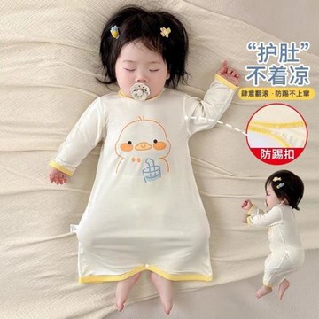 嬰兒睡衣春秋小月齡睡袋夏季薄款防踢睡袍寶寶連體衣莫代爾睡裙
