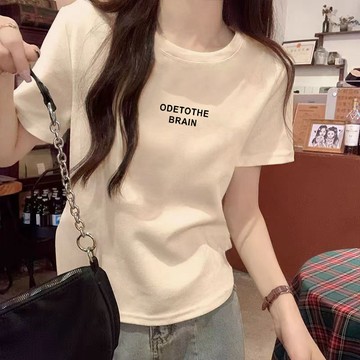 小衆設計 夏季 百搭夏日多巴胺穿搭上衣純棉杏色短袖T恤女新款夏季寬鬆大碼顯瘦小衫1