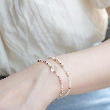 午茶時光 原礦粉晶手鍊 14K包金 天然水晶原礦 粉晶