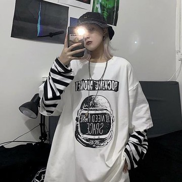 長袖BF風學生寬松打底上衣假兩件