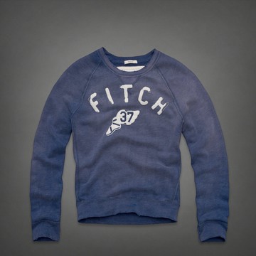 美國百分百【全新真品】Abercrombie & Fitch T恤 AF 長袖 T-shirt 上衣 麋鹿 復古藍 素面 厚棉 男衣 S M號