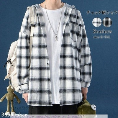 シャツ 長袖 チェック柄シャツ メンズ カジュアルシャツ フード付き 男性 お洒落 長袖シャツ パーカー風 ゆったり 春秋 通販 Lineポイント最大get Lineショッピング