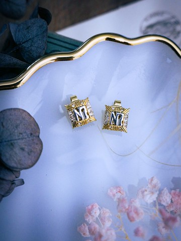 Nina Ricci 立體幾何pop字母方塊耳環－歐洲古董首飾 Vintage