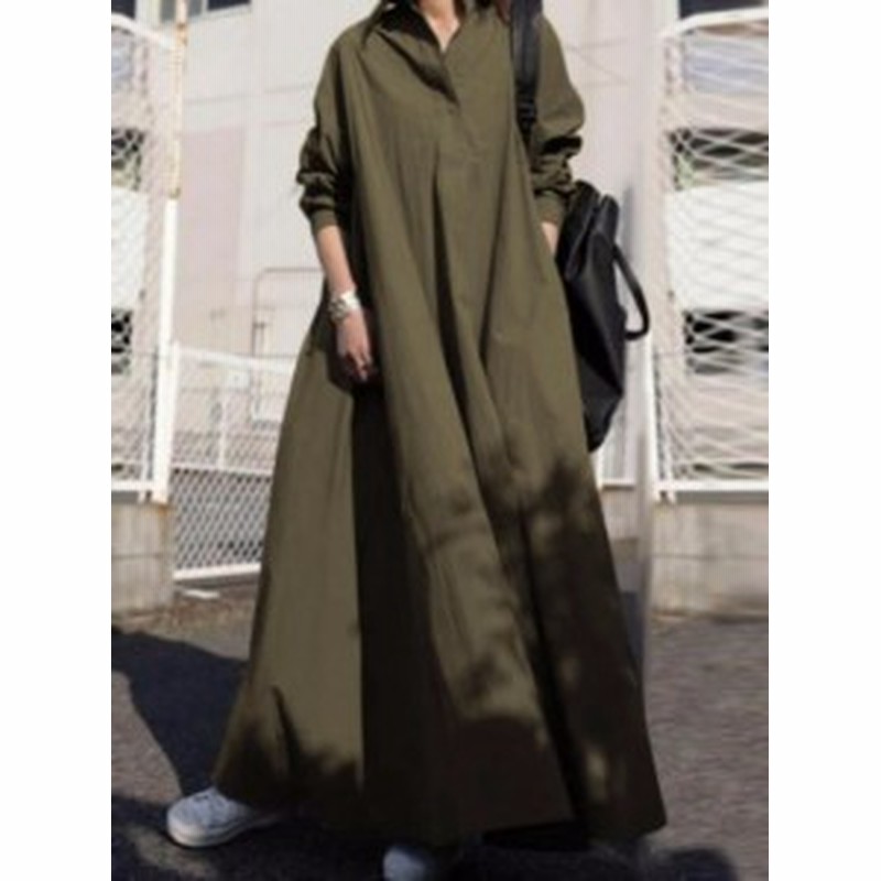 ロングワンピース シャツワンピース 暖かい 細見え 秋冬 普段使い ルーム お出かけ デート 黒 白 グリーン リネン 襟付き 大きめ 無地 大 通販 Lineポイント最大1 0 Get Lineショッピング