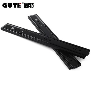 抽屜軌道黑色反彈滑軌抽屜反彈器按壓式自彈導軌三節按彈軌道