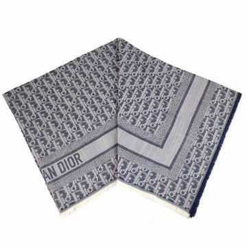 Dior Oblique 牛仔藍色喀什米爾羊毛混紡大方型披巾/圍巾