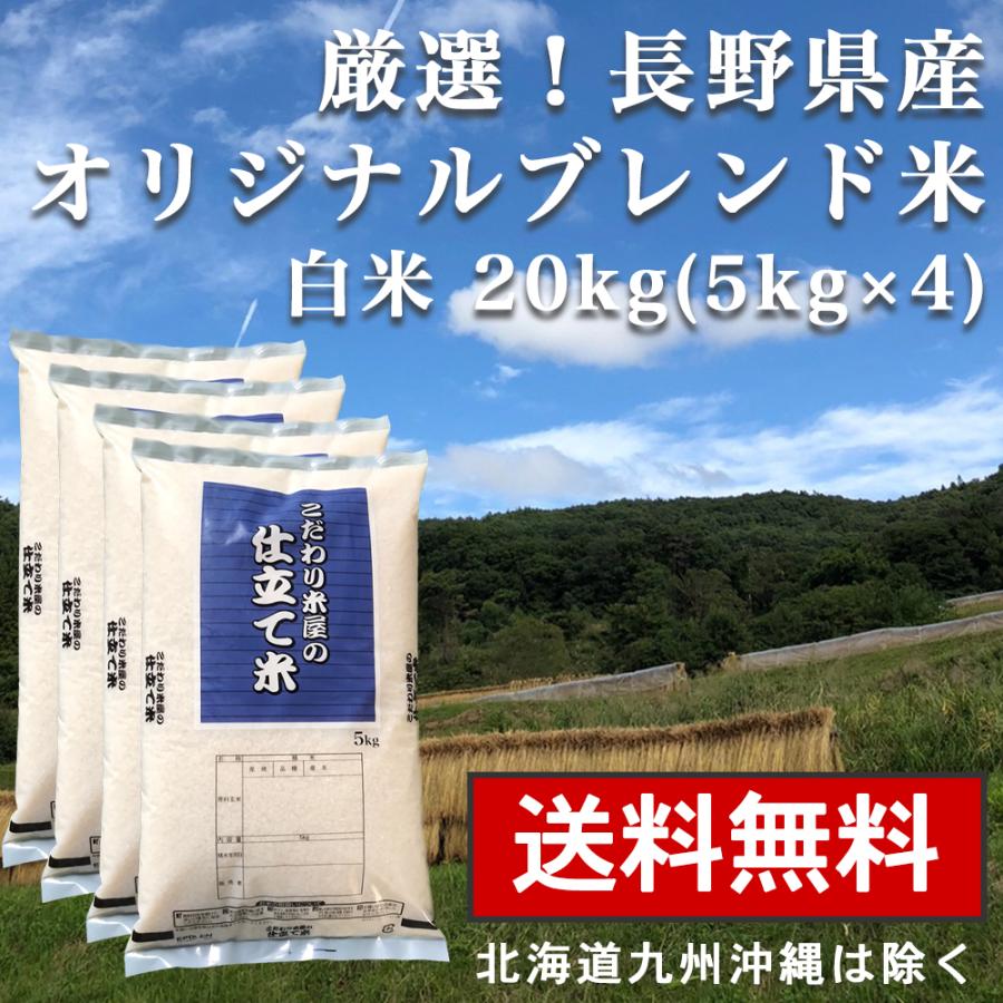 白米 20kg(5kg×4) 送料無料 長野県産 白米 コシヒカリ 風さやか 秋田こまち ミルキークイーン オリジナルブレンド米