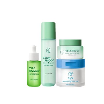 新品限定♥【SEXYLOOK 西西露】韓妞水光肌4件組(夜光霜50ml+夜光水150ml+CICA修護棉片50片+綠番茄緊緻精華35ml)