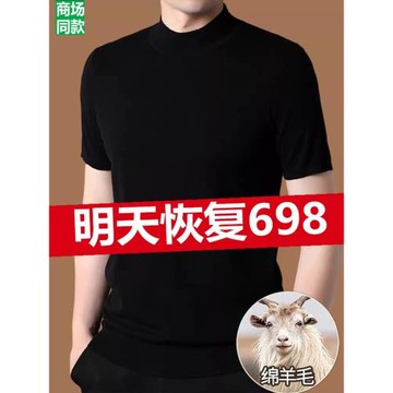 秋冬新款短袖100%優質羊毛衫男半高領加厚毛衣針織t恤羊絨打底衫