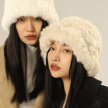 兔毛帽子女秋冬季顯臉小毛茸茸毛絨帽保暖護耳皮草大頭圍漁夫帽潮