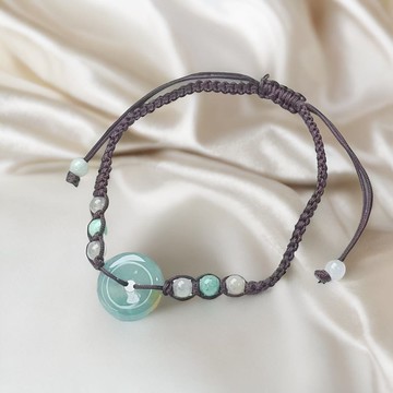 冰種藍水翡翠平安扣編織手鍊 | 天然A貨翡翠 | 送禮