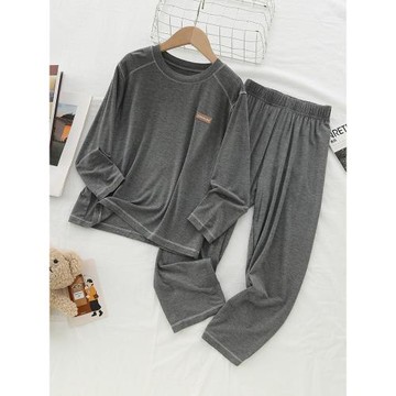 這件很舒服~春秋季兒童莫代爾睡衣中大童男孩空調服女童青少年