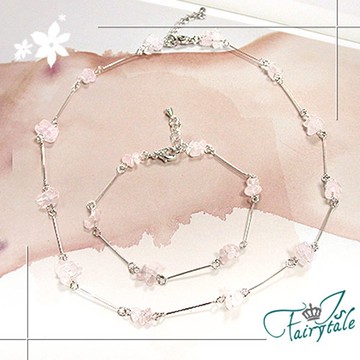 【伊飾炫銀】粉色桃花戀愛粉晶項鍊/手鍊組